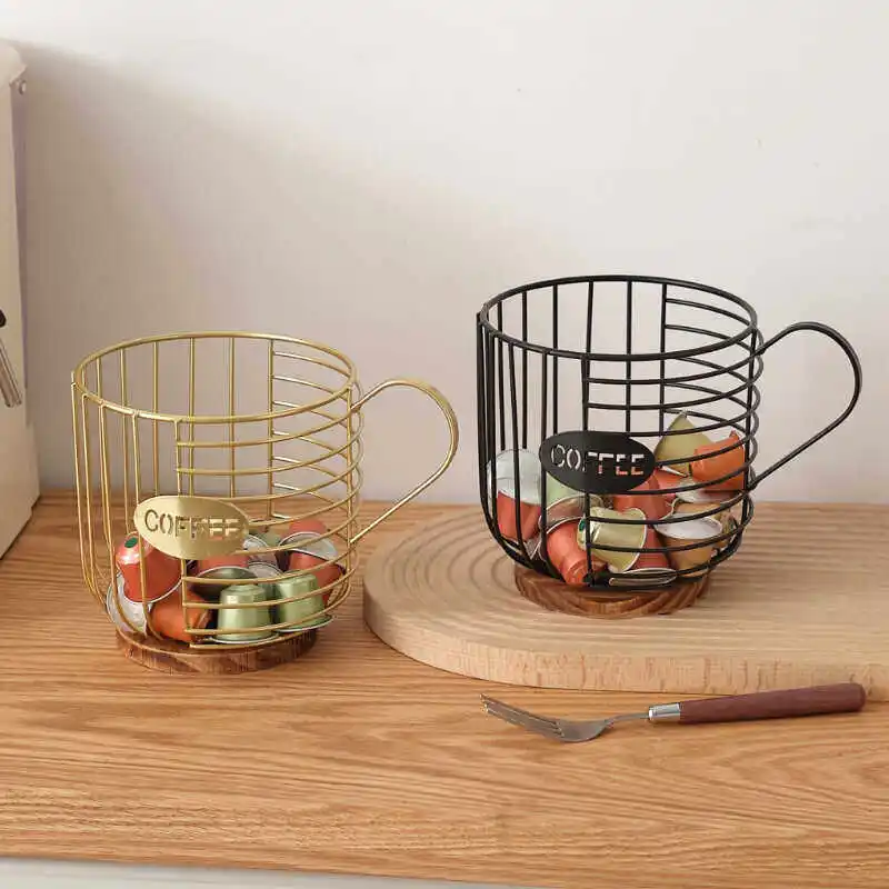 

Металлическая корзина для хранения, домашний настольный ящик для хранения кофейных капсул в скандинавском стиле, корзина для хранения большой емкости для офиса и общежития