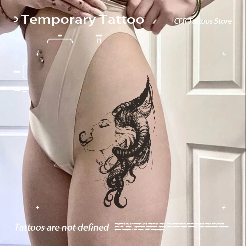 Witch Herbal Juice Tattoo Sticker Sexy Hotwife Half Arm Chest Waterproof Fake Tatto for Women Men Temporary Tattoos Bodyart Gift