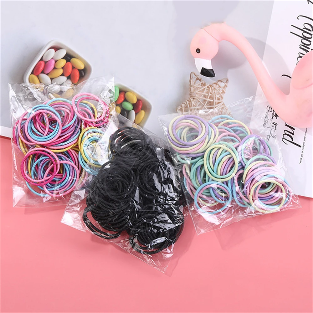 100pcs/bag Children Colorful Small Hair Bands 3cm Basic Nylon Elastic Rubber Band Headband Hair Accessories Ponytail Scrunchies