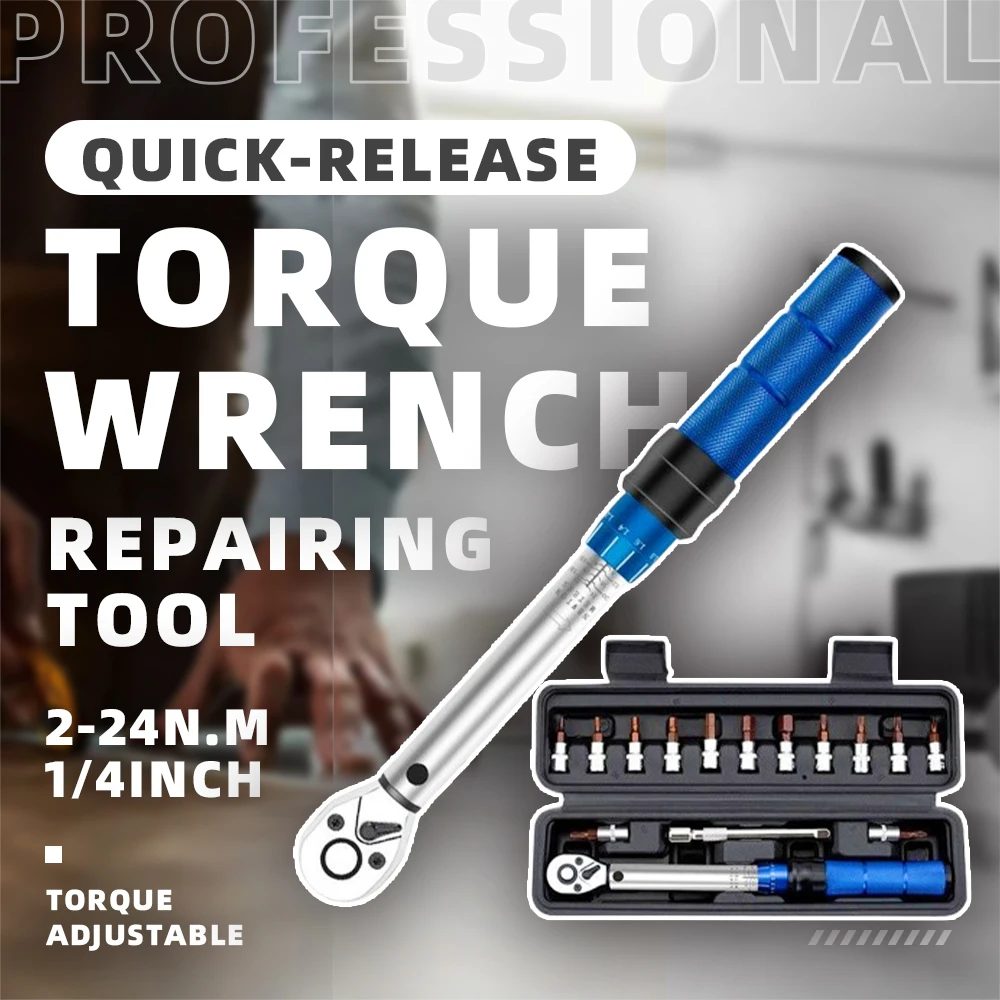 

High-Precision Quick-Release Torque Wrench 2-24N.m Adjustable Preset Tool, 1/4" Ratchet for Auto/Bike Repair Anti-Slip Handle