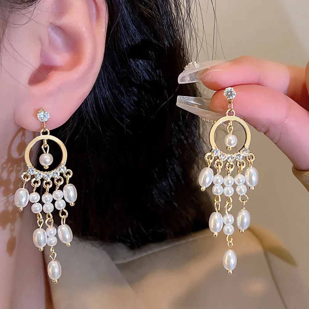 Boucles d'oreilles pompon perle pour femme, Zmonds on recruted Ling, Dangle Miss, 216.239.Pearl