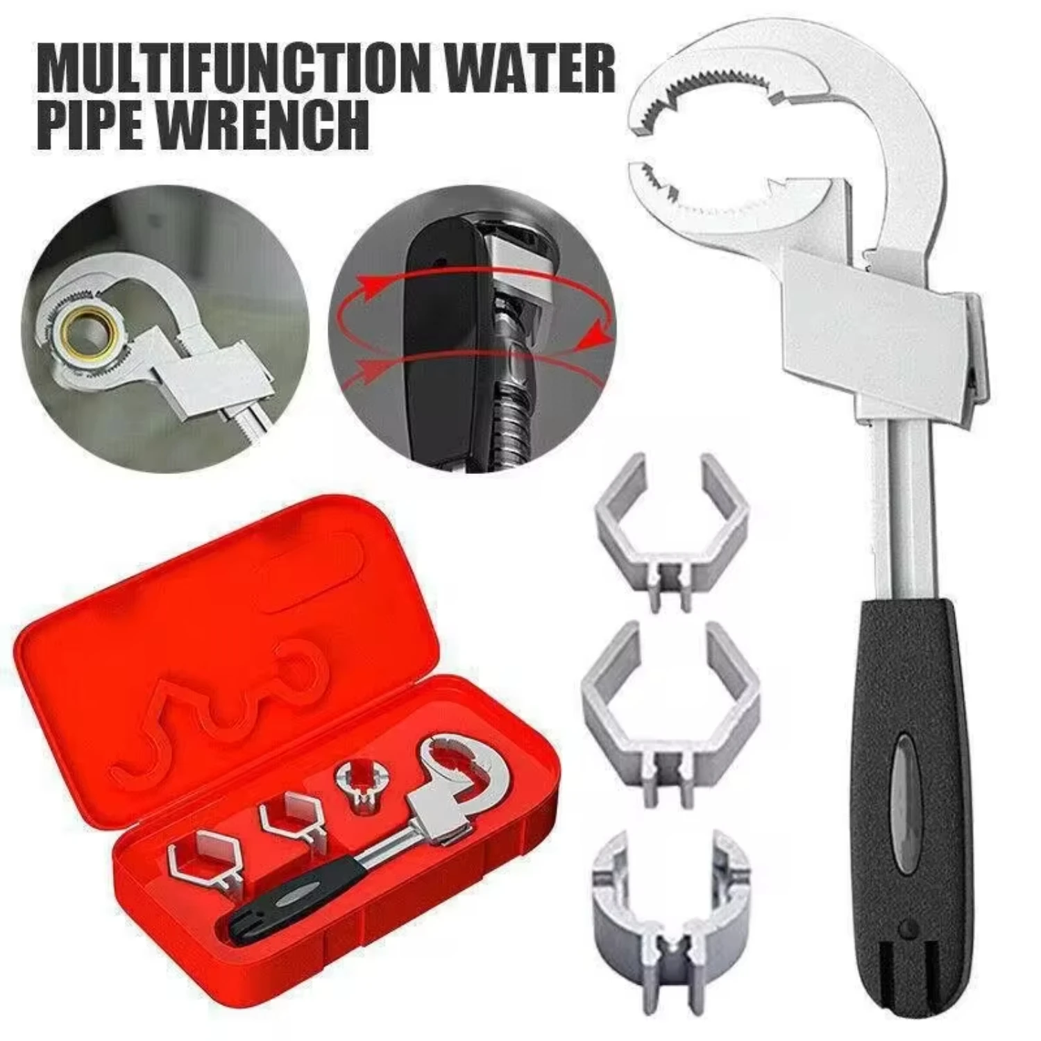 Multi Functional Adjustable Water Pipe Wrench Bathroom Faucet Circular Arc Toothed Wrench Manual Maintenance Kit