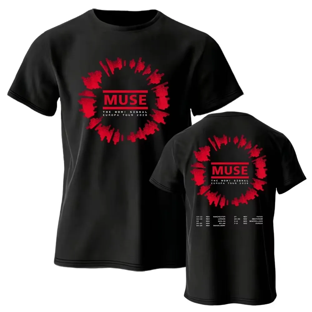 2026 New Muse: Wow! Signal Tour Family Matching Oversized Unisex Streetwear TShirt Red Circular Wave Print Short Sleeve Tees