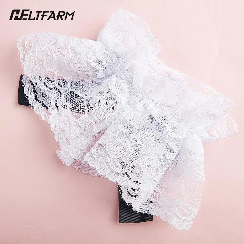 Gothic Lolita Wrist Cuffs Sweet Satin Bow Ruffles Floral Lace Tulle Bracelet Wristband Japanese Maid Cosplay Hand Sleeve