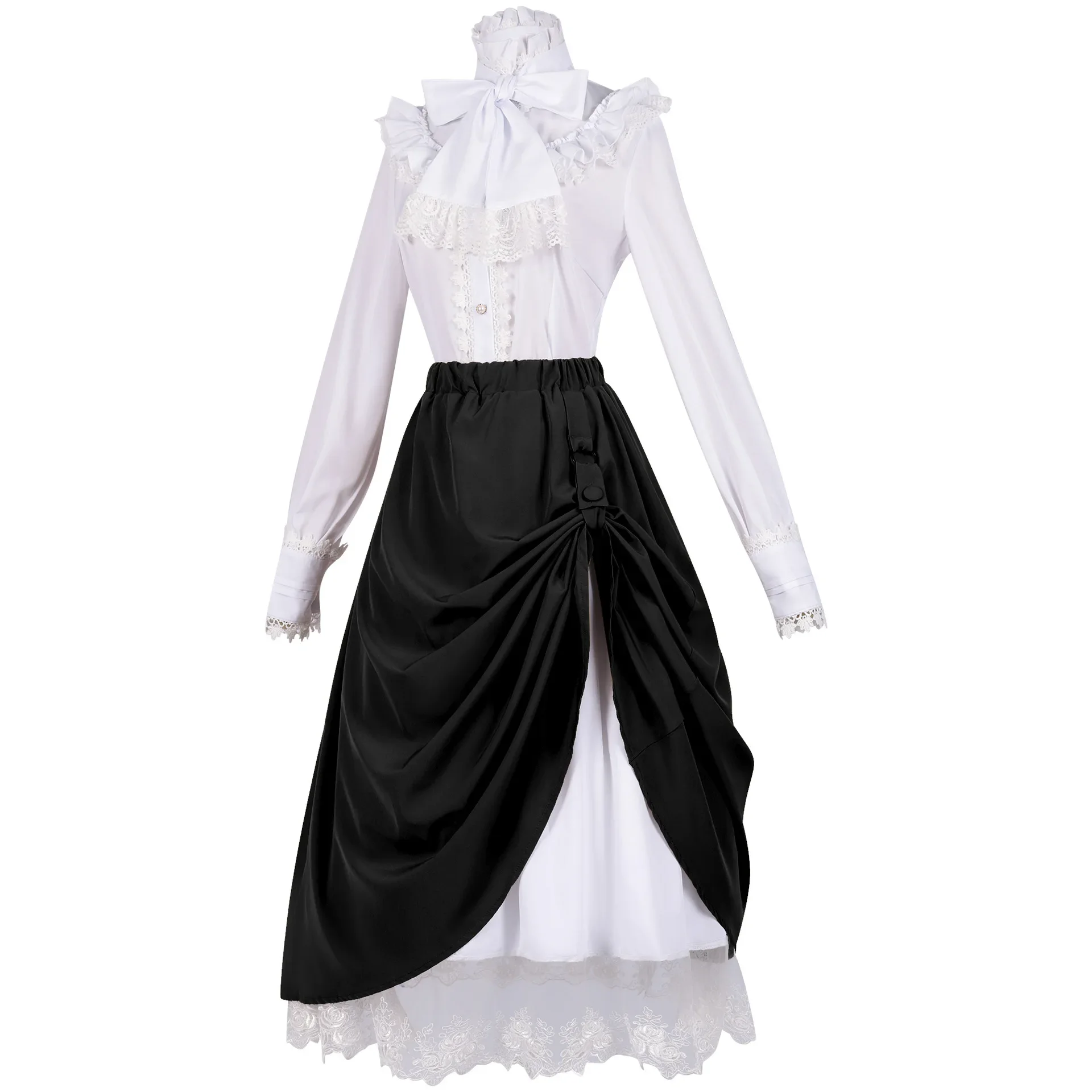 19th Century Women Victorian Queen Costume High Waist Bandage Skirt Ruffle Shirts Medieval Cosplay Costume Swing Skirt view 3