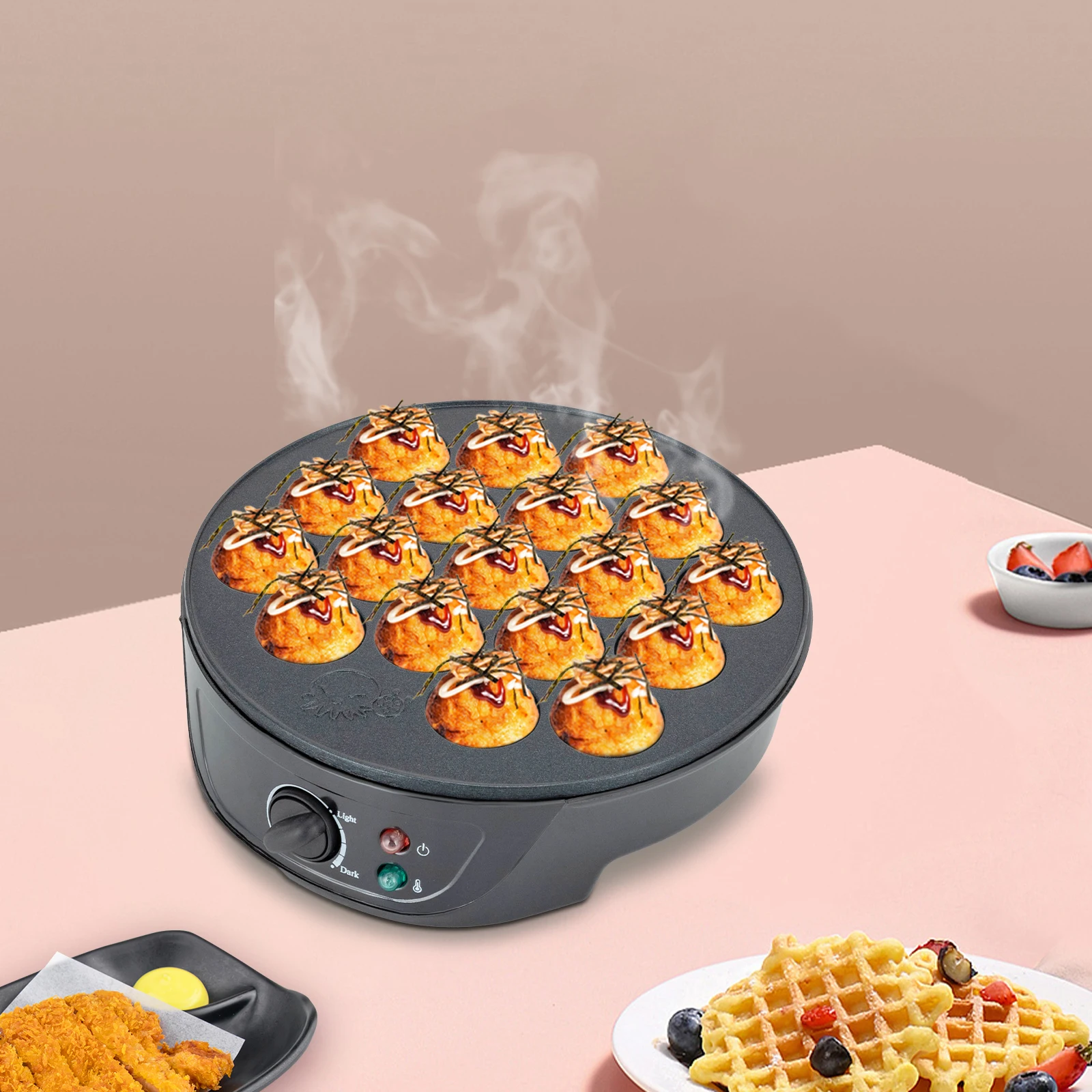 750 W Takoyaki-Maker, elektrische Maschine mit 18 Löchern für Takoyaki-Kugeln, Oktopus-Kugeln, elektrische Backform-Frühstücksmaschine