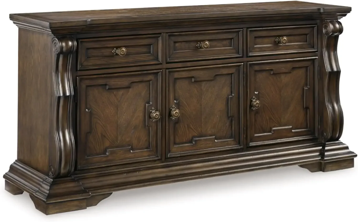 Classic Dining Buffet Cabinet with 3 Adjustable Shelves and Felt-Lined Drawers, Dark Brown