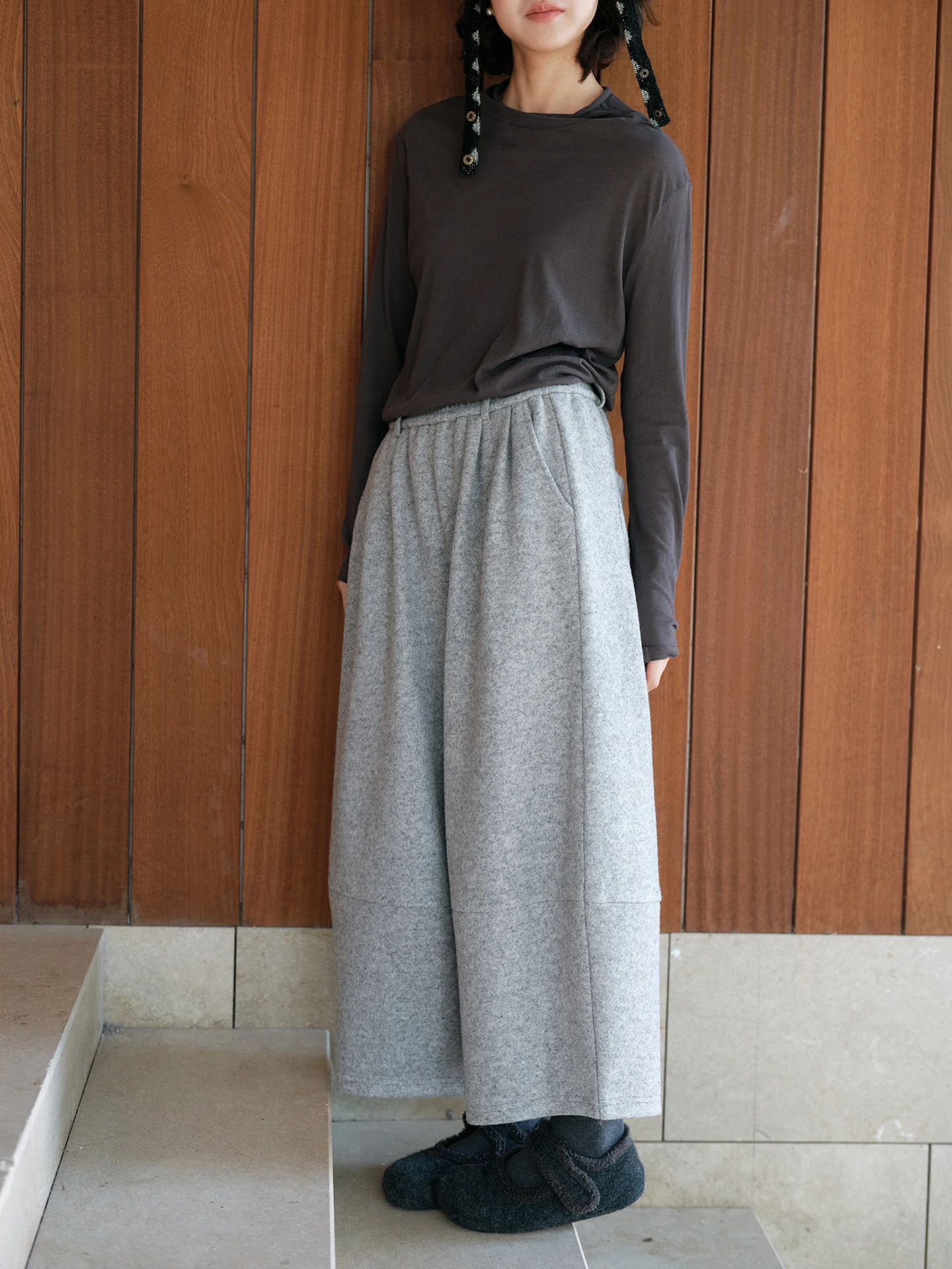 

Women's Thiened Wool Blend Fce Lined Elastic Waist Balloon Casual Pants Winter Comfortable Loose Fit Trousers