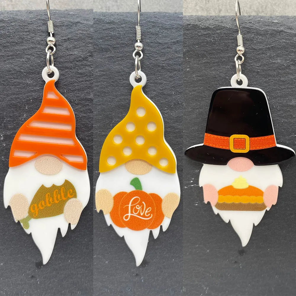 Fashion Autumn Thanksgiving Acrylic Earrings Dwarf Pumpkin Turkey 3D Teardrop Earrings Halloween Jewelry Gift  for Woman Girl