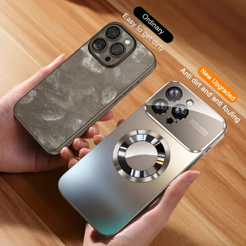 Funda de Lujo de Cristal para Cámara con Carga Magnética Inalámbrica MagSafe para iPhone 17 16 15 14 13 Pro Max Air Plus, Cubierta Antigolpes