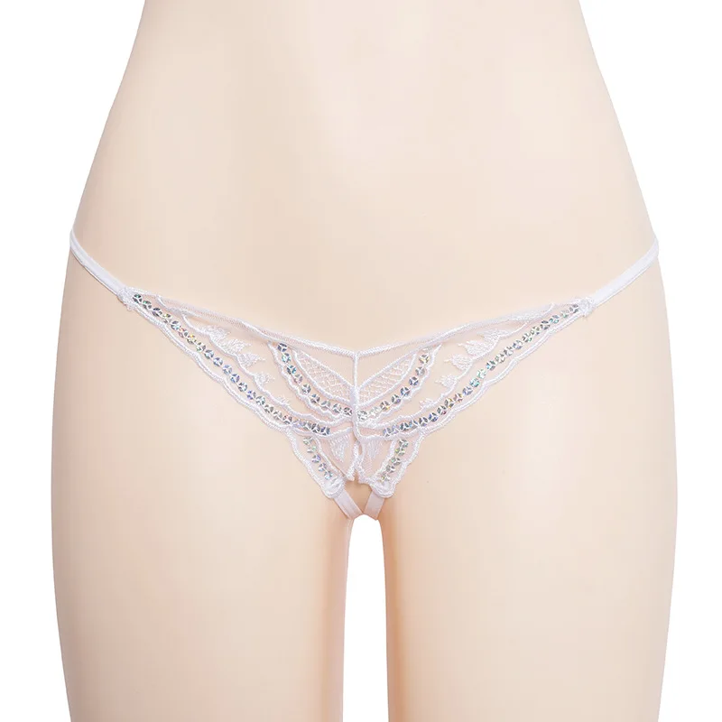 Dupla camada fina cinta sexy tanga borboleta bordado cintura baixa sexy biquíni puro renda lantejoulas em forma de t calcinha sexy g-strings