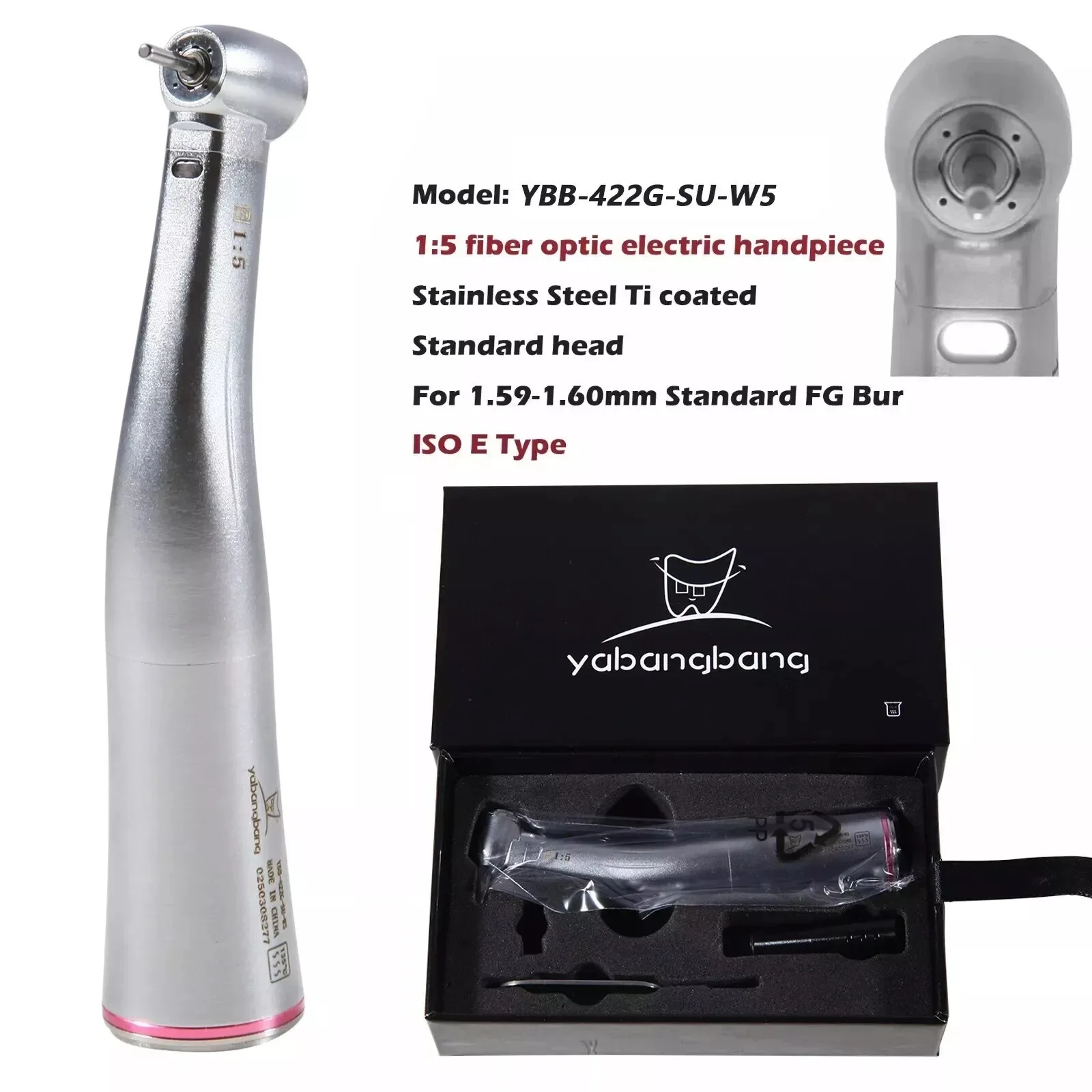 Nsk Style Dental 1:5 Increasing Handpiece Contra Angle Fiber LED Light Standard Head Fit Ti-MAX X95L/Cartridge Rotor