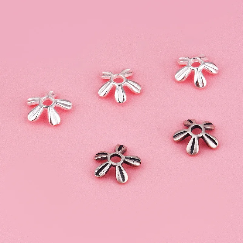 مجموعة زهور من الفضة النقية S925 سوار مصنوع يدويًا مطرز بخمسة بتلات فاصل مطرز بالفضة #1