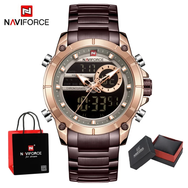 NAVIFORCE Male Luxury Original Sports Wrist Watch Waterproof Digital Fashion Watch Men‘s Relogio Masculino 9163 Package Gifts