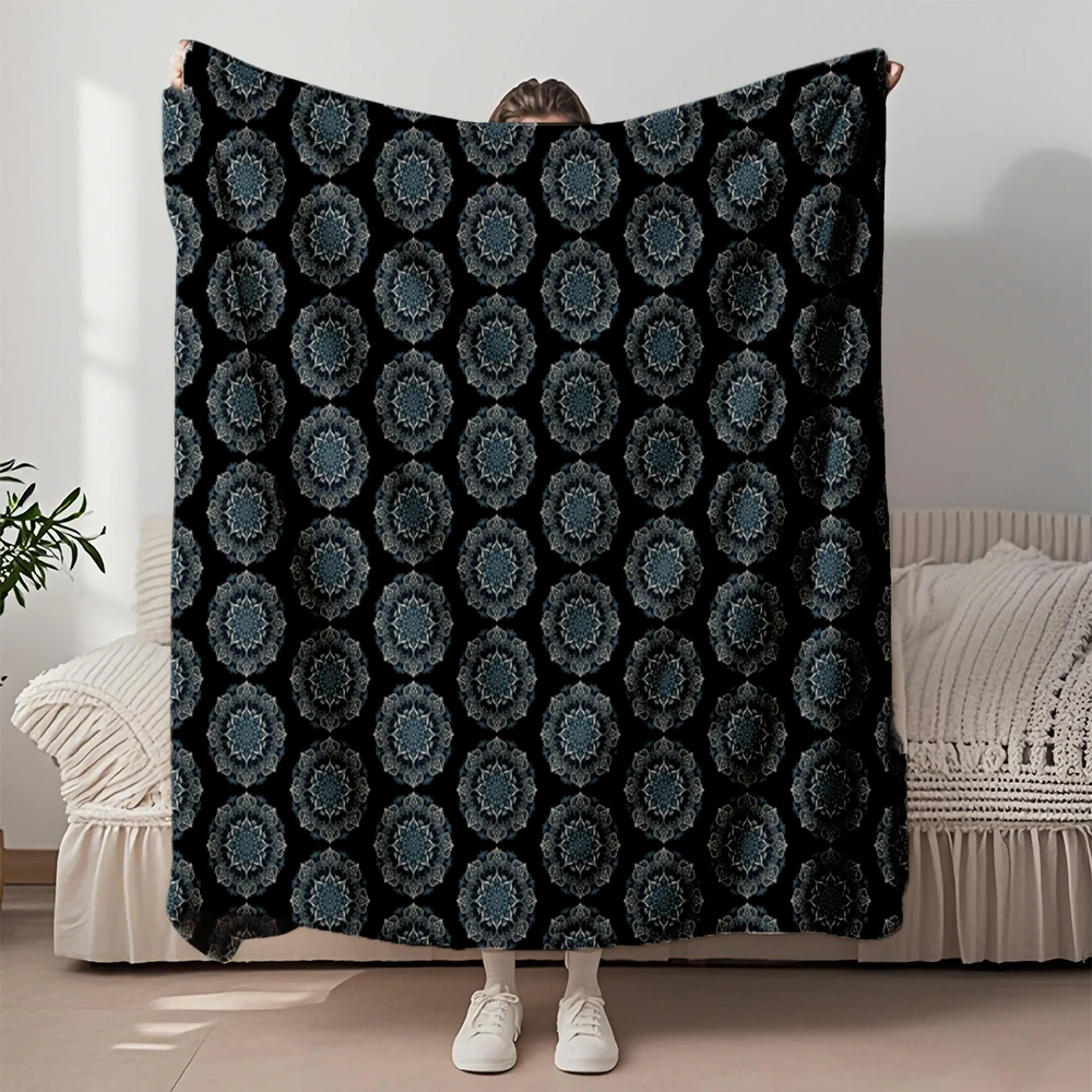 

Thoughtful Gift Flannel Bed Blanket Blue Serene Meditative Decor Geometric Thermal Blanket Coverlet With Moisture-wicking
