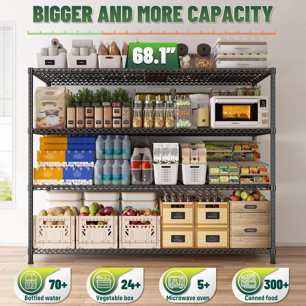 68,1"W Lagerregale 2500LBS Drahtregal, Garagenregal Heavy Duty, verstellbare Metallregale für Garage, Speisekammer