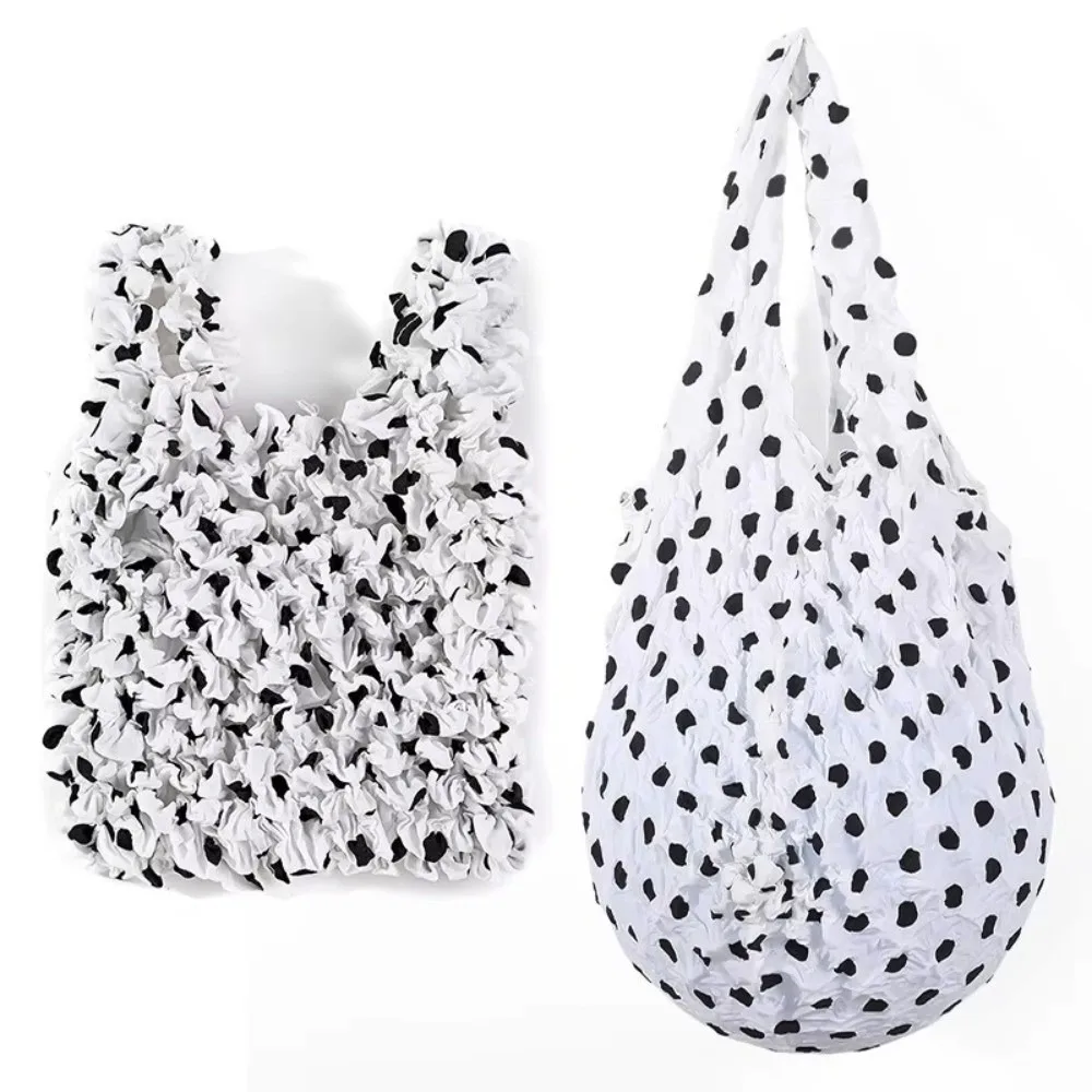 Large Capacity Stretch Shopping Bag Bubble Pleated Magic Stretch Tote Shoulder Bag Polka Dot 1PC Reusable Grocery Bag