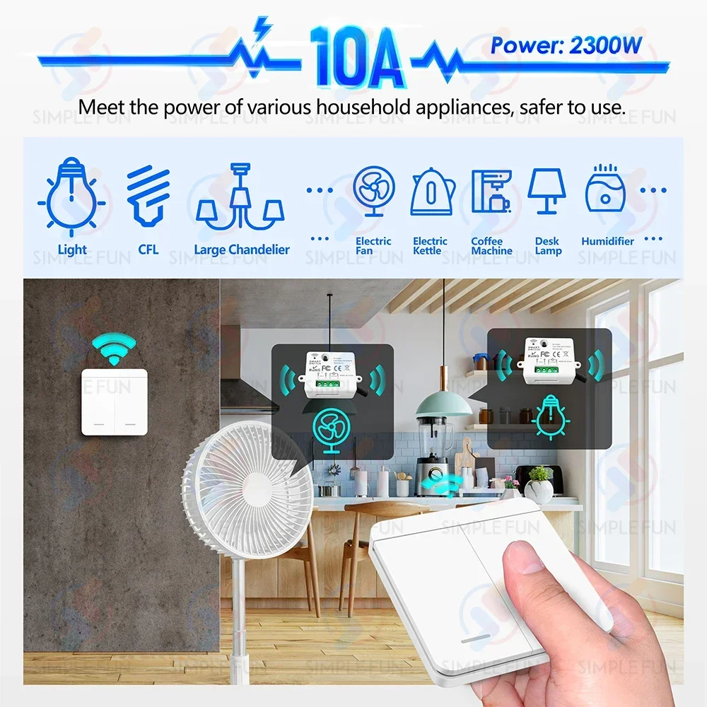 433Mhz Mini Wireless Remote Control Light Switch 220V 110V 10A,Wireless Wall Panel Switch,Mini RF Relay Module for Lamp Led Fan