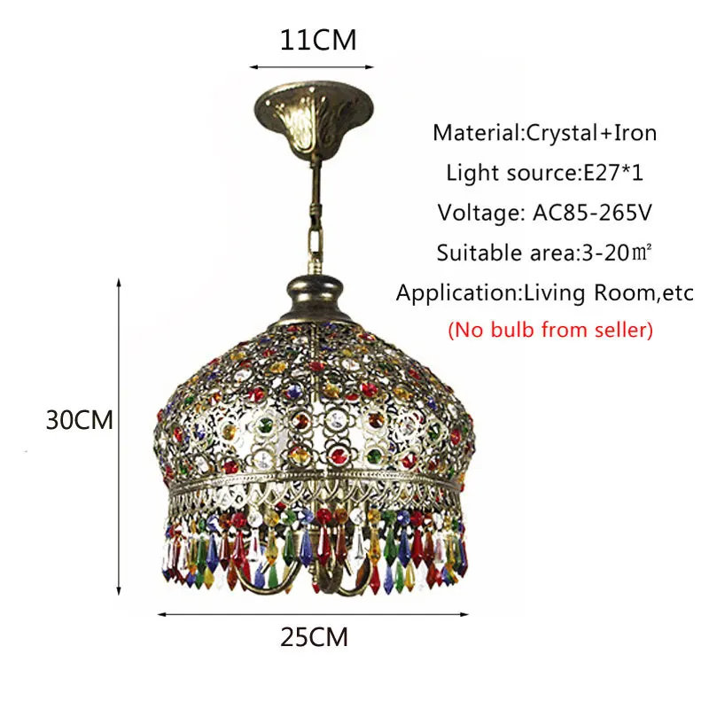 Southeast Asian Thai Style Colored Crystal Chandelier Loft Retro Corridor Bar Restaurant Bohemian Chandelier Decorative Light