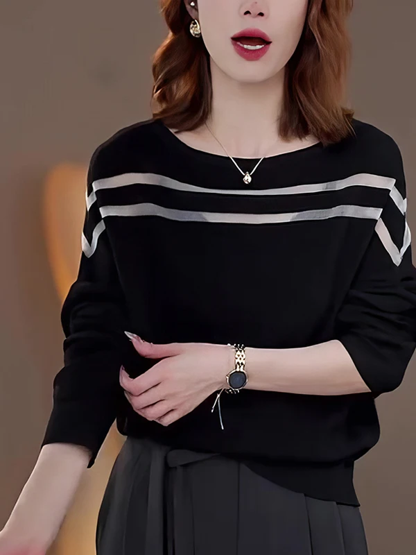 

Elegant Intellectual Black round Neck Knitwear Fashionable Maturity Style Autumn Winter Women's Clothing Gtuq2025 Commute Sty...