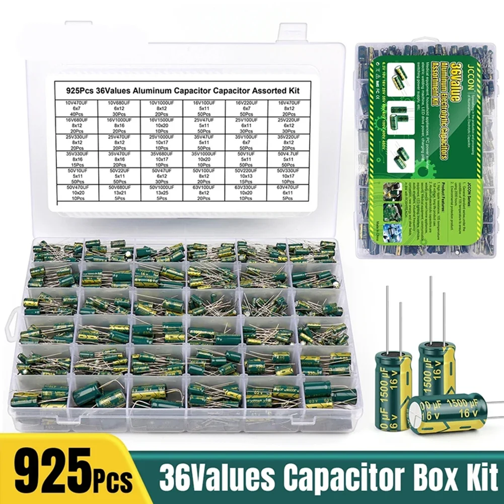 15-24-36-values-225-460-925pcs-aluminum-electrolytic-capacitors-16v-50v-electrolytic-capacitor-assortment-kit-with-storage-box