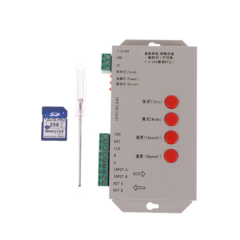 

DC5V ~ 24V T1000S SD-карта RGB LED Макс. 2048 пикселей Программный контроллер WS2812B WS2811 WS2815 LPD6803 SK6812IC Модуль светодиодных лент