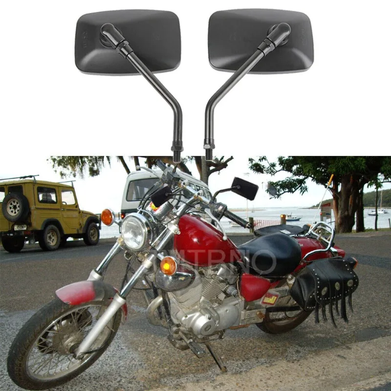 Pair Universal Rectangle Motorcycle Rearview Mirrors 10mm Chrome Retrovisor  Moto Mirror Moto for Honda Motorbike Scooter E-Bike