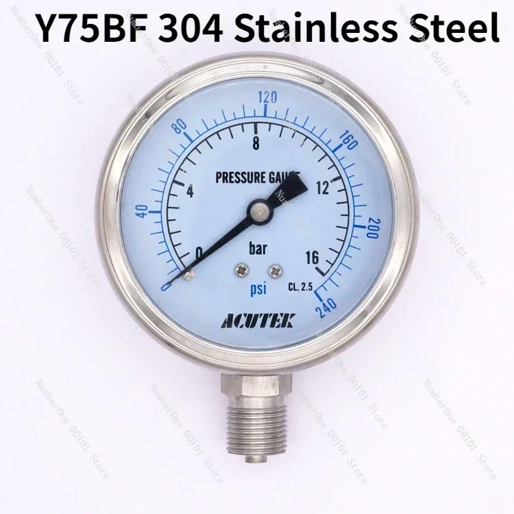 

Y75BF -1-600 Bar 1bar 14.5psi G3/8 304 Stainless Steel Vacuum Pressure Gauge Ammonia Steam meter High temperature resistance