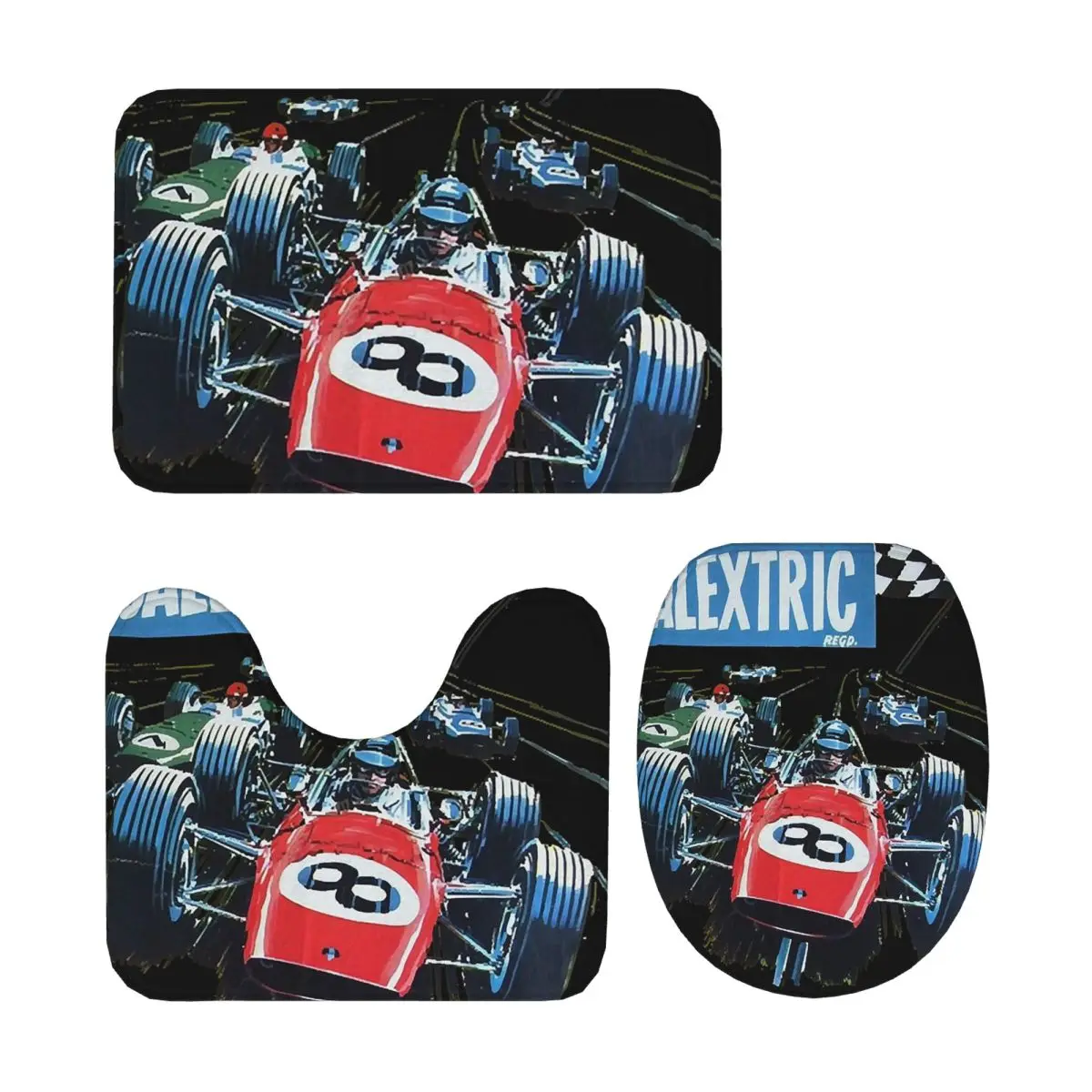 Scalextric Classic 3 uds alfombra de baño juego de baño tapa de inodoro cubierta decoración del hogar alfombra antideslizante alfombra de suelo