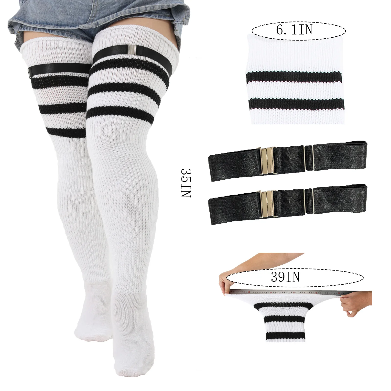 Dropshipping calze alte alla coscia da donna taglie forti calze sopra il ginocchio a righe scaldamuscoli lunghi