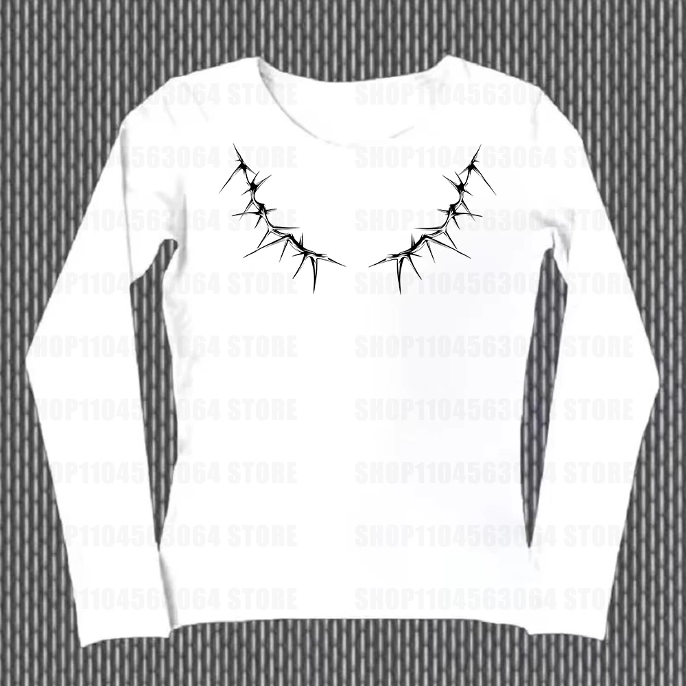 

Gothic Harajuku Retro Punk Emo Girls' Long Sleeve T-shirt Sexy Slimming Unique Printed Top Grunge Y2K Aesthetic Women's Street W