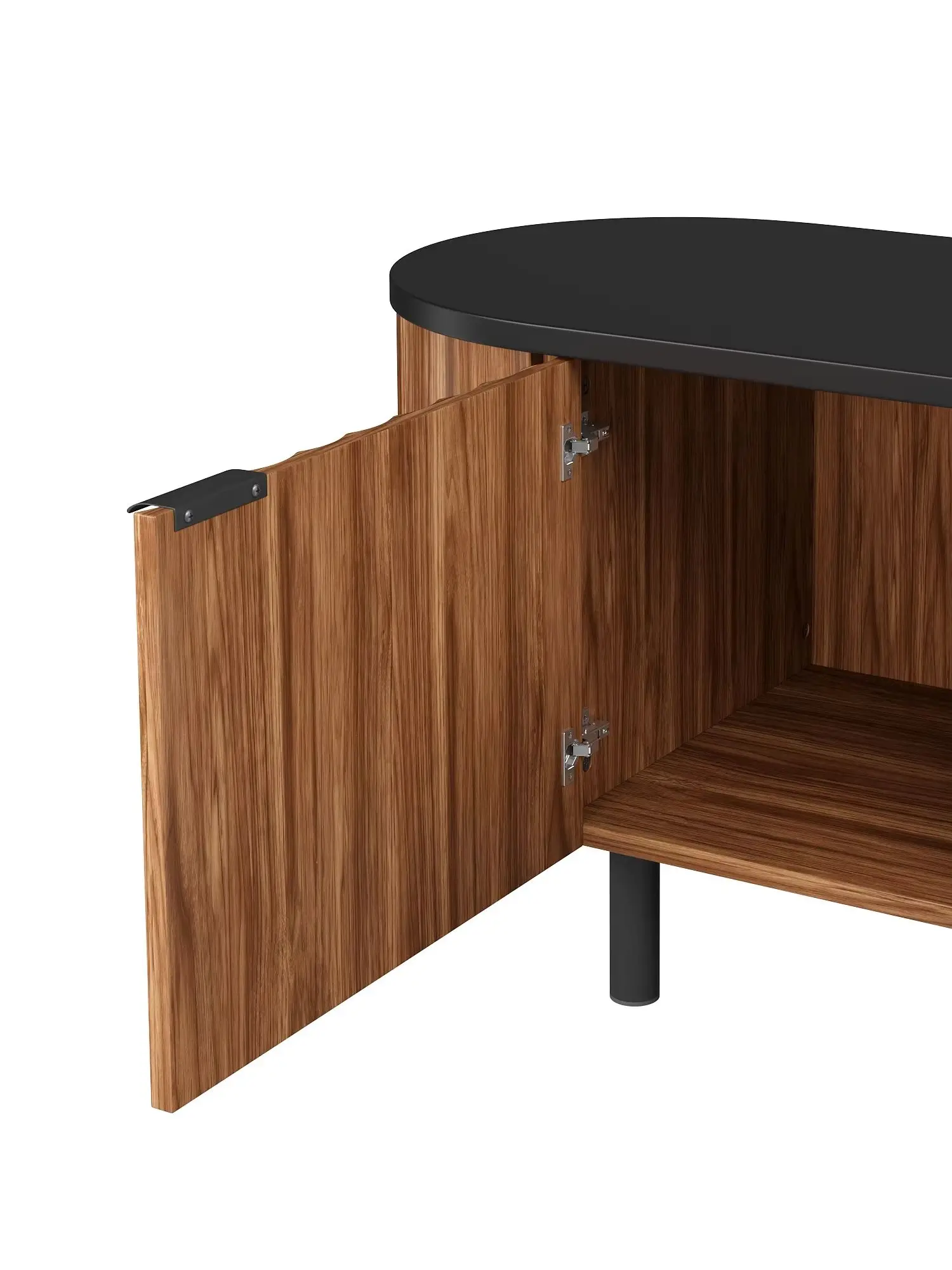 Szafka pod telewizor z 5 drzwiczkami, mebel multimedialny z MDF, z rzeźbioną frontową powierzchnią i zaokrąglonymi krawędziami, mebel do przechowywania sprzętu multimedialnego z metalowymi nogami i — 2