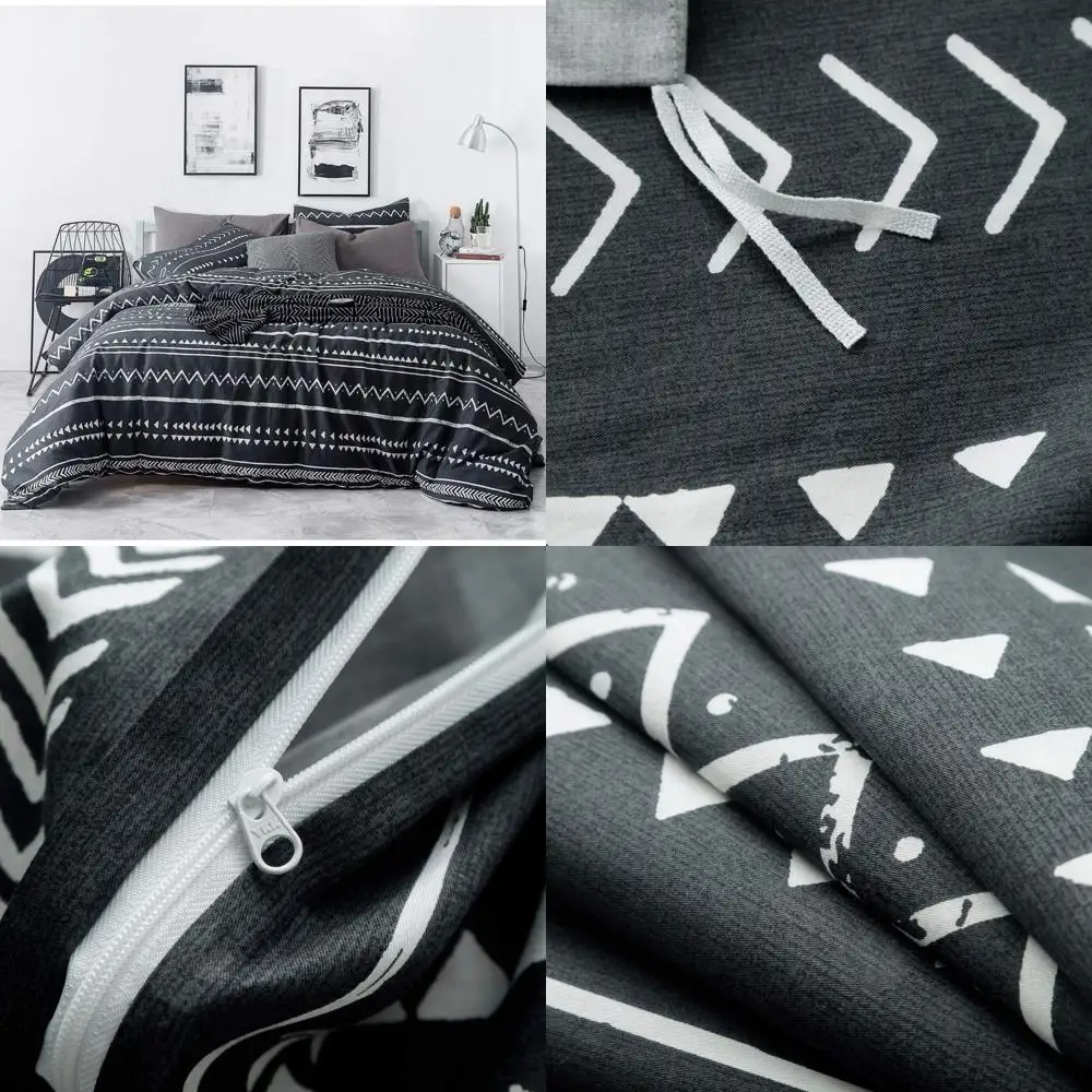 

Черный пододеяльник в ацтекском стиле, размер Queen, 100% хлопок, комплект из 3 предметов: 1 черно-белый пододеяльник в стиле бохо с геометрическим узором на молнии и завязках, 2 наволочки