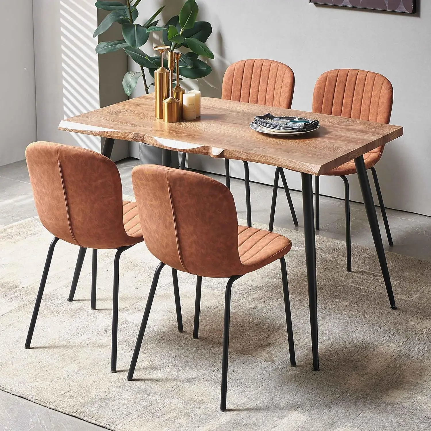 5-Piece Dining Table Set, Modern Rectangular Dining Table A…