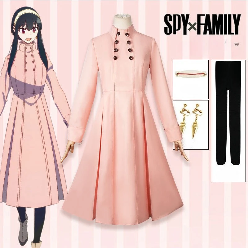 

Spy Family Anime Cosplay Costume Pink Dress Coat Holiday Gift Halloween costume party