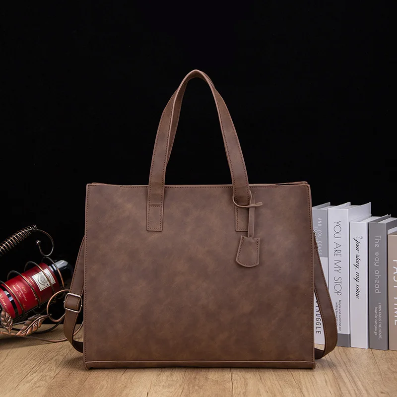 

Man Horizontal Fashion PU Leather Messenger Luxury Brand Men Briefcase Handbag Men's Shoulder Retro Tote Leather Laptop Bag
