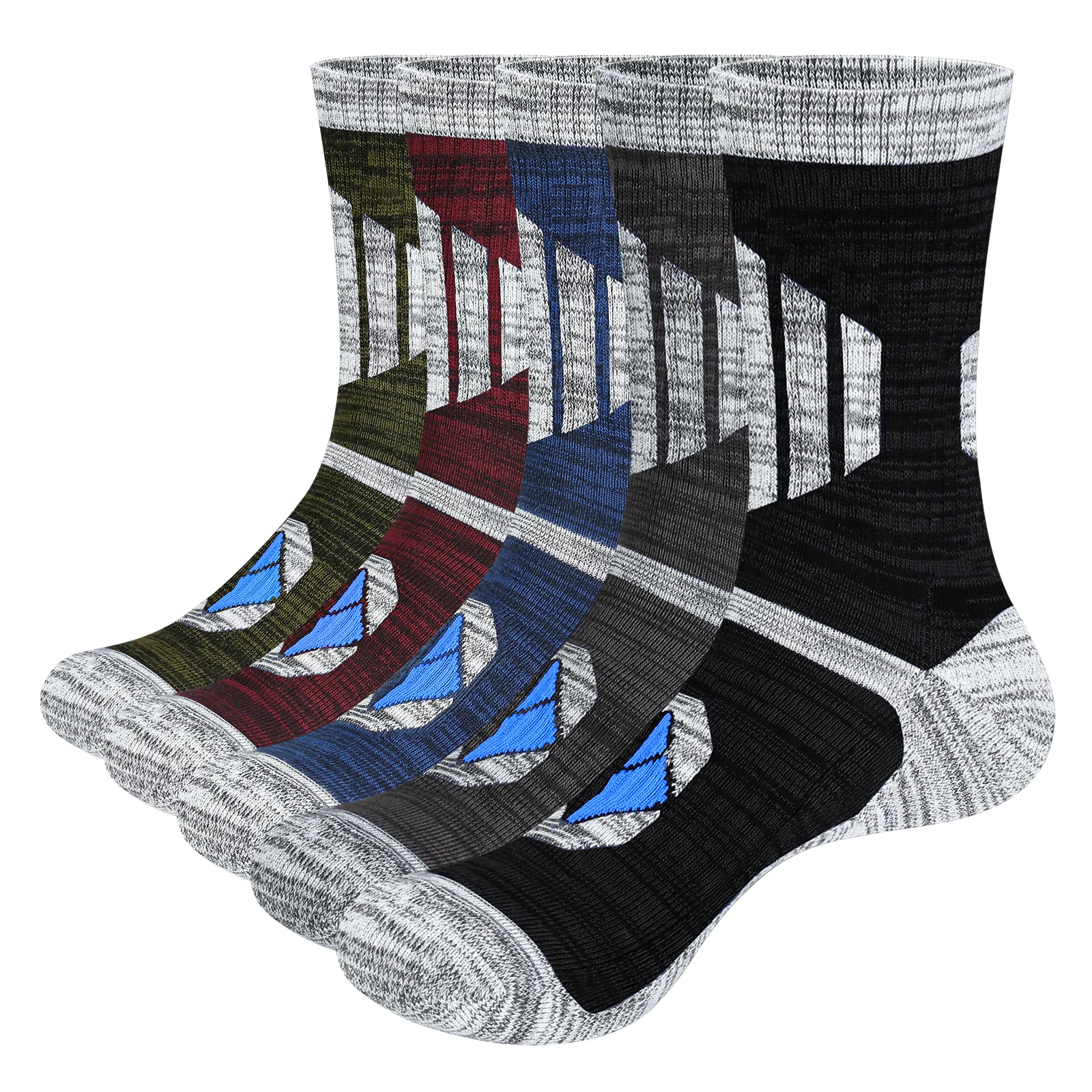 

YUEDGE 5 Pairs Mens Hiking Socks Moisture Wicking Cotton Cushioned Thermal Crew Sports Socks for Size 37-46 EU