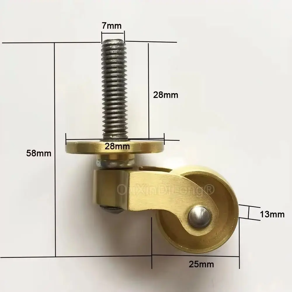 4PCS 1Inch Universal Brass Caster 360 Degree Rotation Threaded Stem Wheels for Furniture Trunk Box Trolley Cabinet Coffee Table