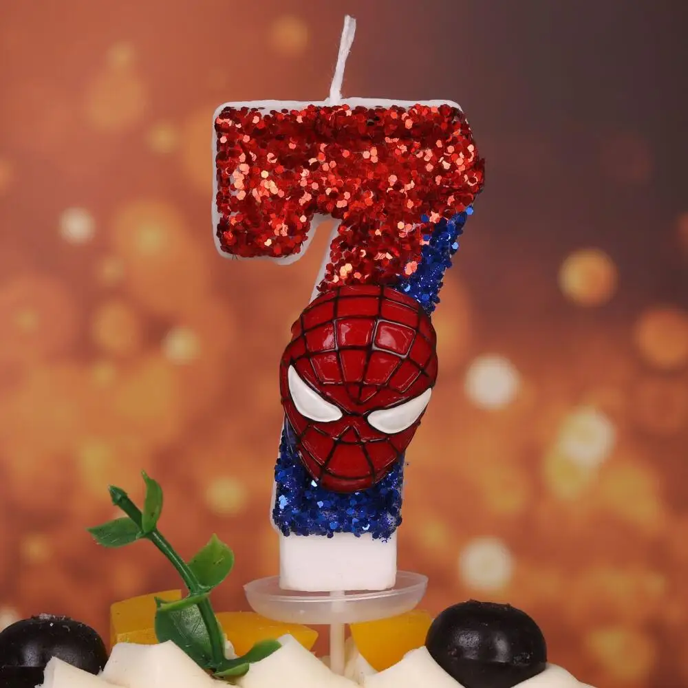 Spiderman 0-9 Number Candle 3D Anime Figure Party Cake Plugin Decoration Candle Birthday Digital Candle Cake Accessories