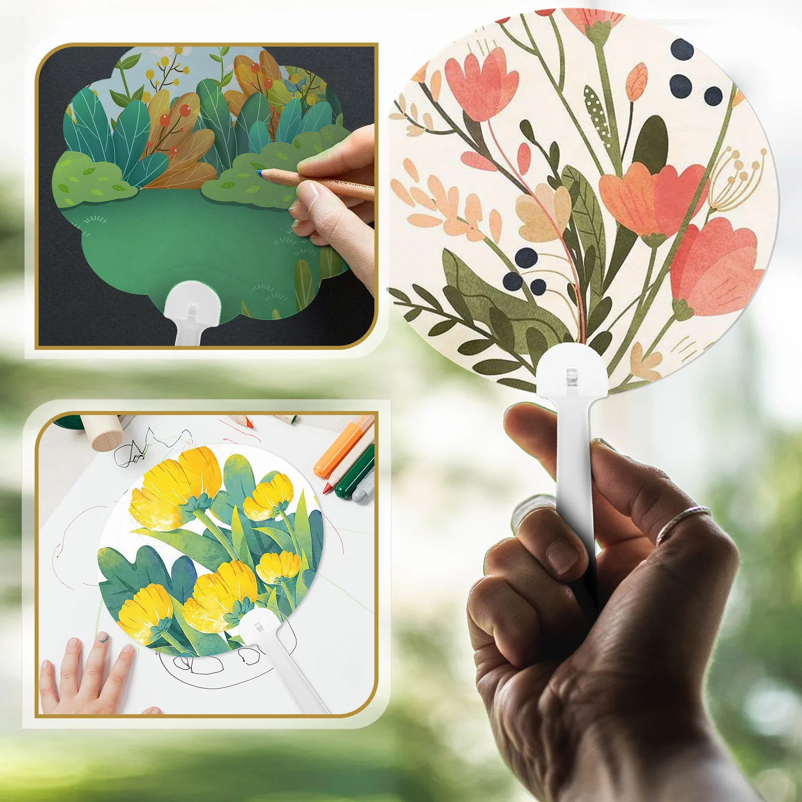 

50pcs DIY Painting Fans Craft Blank H Fan Wear resistant Kids Accessories Household Graffiti Supplies Transparent