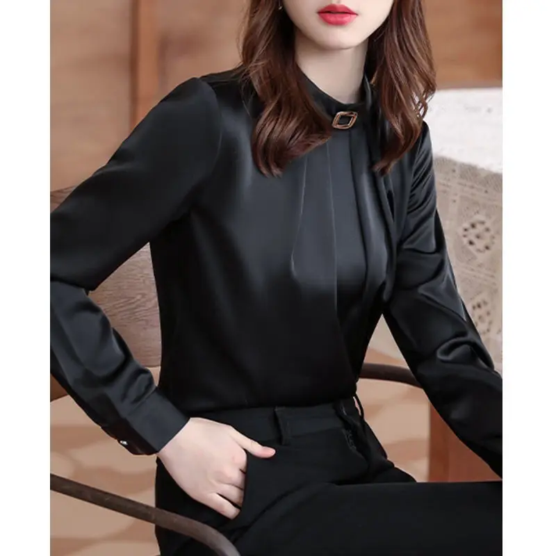 

Women's Spring Fashion Simplicity Solid Color O-neck Long Sleeve Shirts Women Clothes Office Lady All-match Temperament Tops