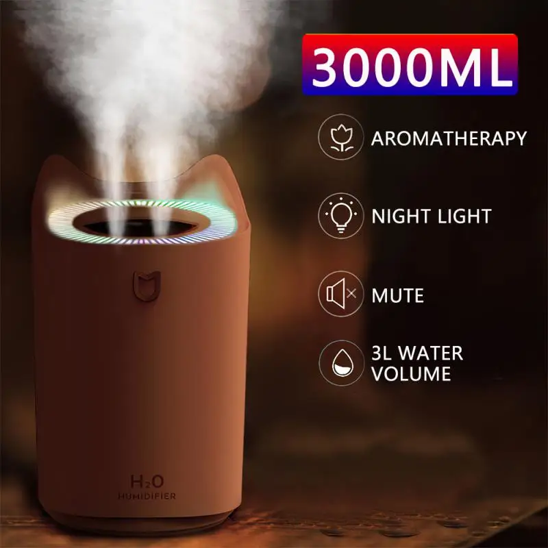 

3L Double Nozzle Air Humidifier Essential Oil Aroma Diffuser With Coloful LED Light Ultrasonic Humidifiers Aromatherapy Diffuser