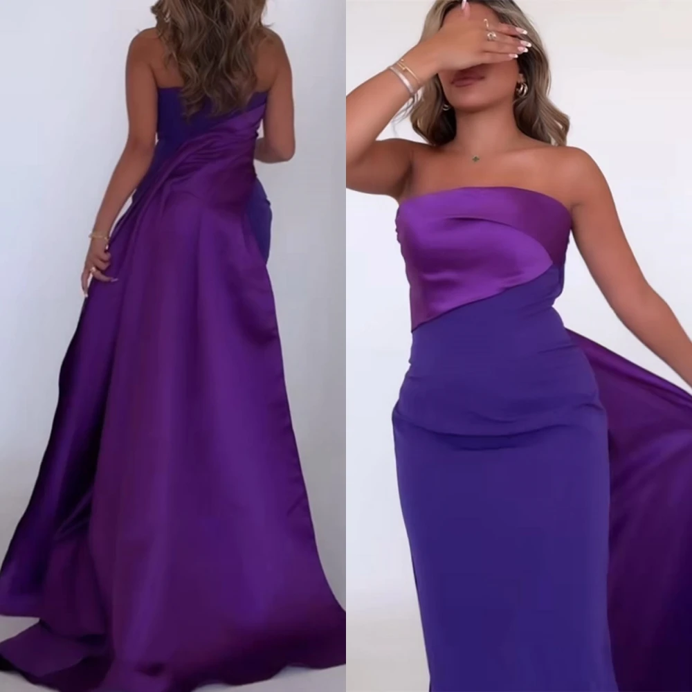 Gaun Malam Warna Kontras Satin Jersey Tanpa Tali Kustom Gaun Pesta Putri Duyung Mode Gaun Acara Khusus Seksi