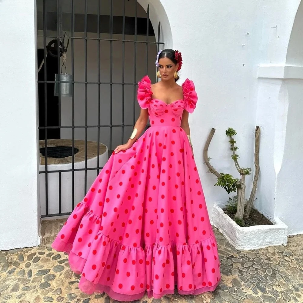 

Pink Floral Print Graduate Party Dresses Customzied Sweetheart A-line Evening Dress Women's Puff Short Sleeves Prom Gowns New