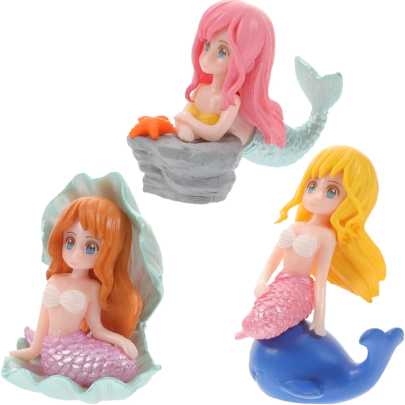 

3pcs Aquarium Figures Fish Tank Decor PVC Resin Mermaid Ornaments Home Office Wedding Decoration Cute Mermaid Models Waterproof
