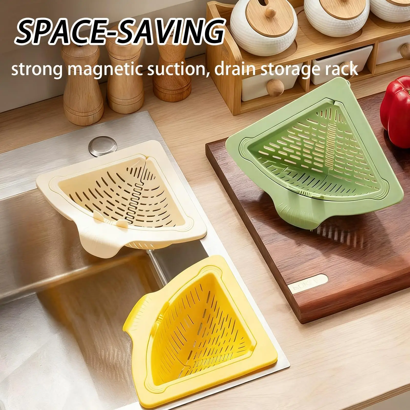 new Magnetic Silicone Sink Corner Rack Drain Strainer Basket For Kitchen, Storage For Trash Food Waste Fruits Vegetables
