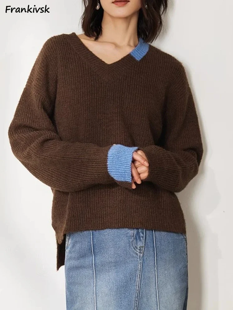 

Sweaters Women Panelled Advanced Niche All-match Trendy Slouchy V-neck Retro Streetwear Simple Normcore Stylish Elegant Leisure