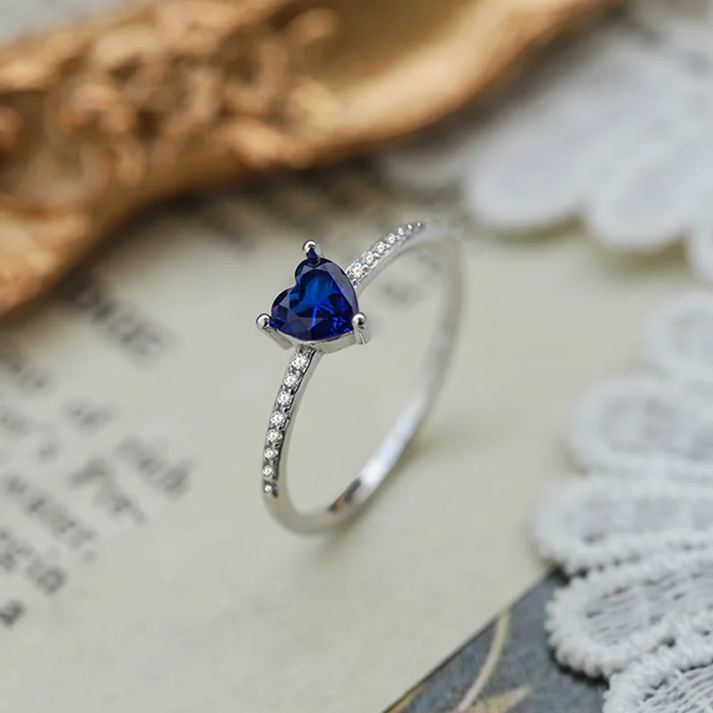 

Heart Four-Prong Sapphire All-Diamond Couple Ring For Women Dainty Ring Original Sterling 925 Silver Engagement Gift Jewelry