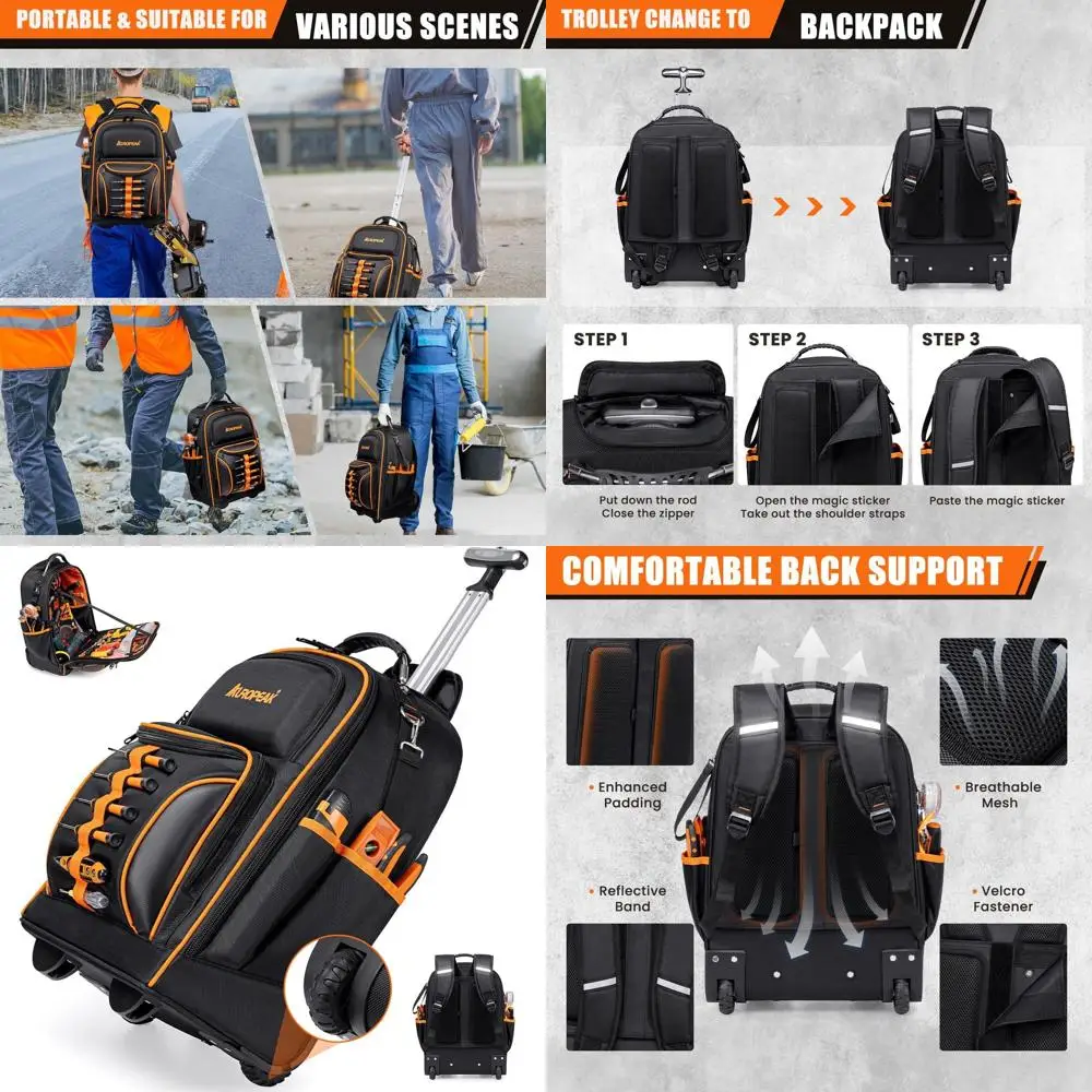 

Прочная водонепроницаемая сумка для инструментов на колесах с 63 отделениями для мужчин — идеально подходит для специалистов по системам ОВКВ, электриков и механиков