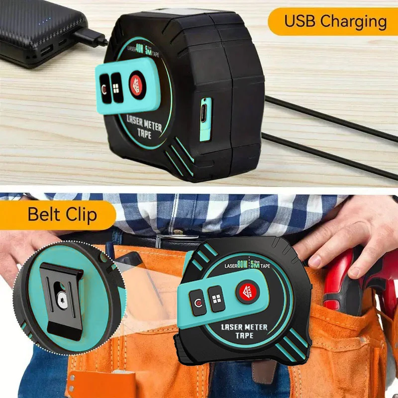 USB CCharging 2-in-1 Laser Rangefinder, 131ft/262ft, With 16ft Tape Measure, LCD Display, Multiple Measurement Modes And UnitM